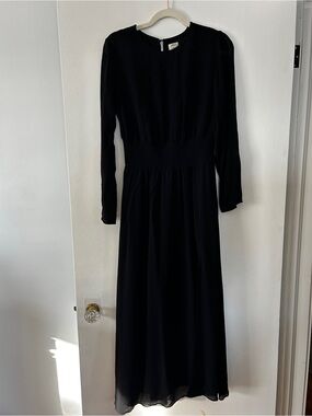 WILFRED Black Maxi Dress with Side Slit Size Medium Crepette Formal Event Party